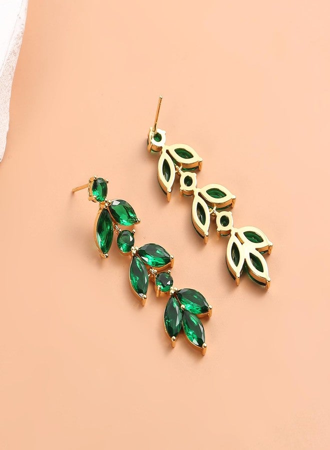 GAOKOXI Green Emerald Cubic Zirconia Wedding Earrings for Bridal Elegant Rhinestone Crystal Drop Dangle Earrings for Women Bridesmaids Guest Party Prom Jewelry Trendy - Image 4